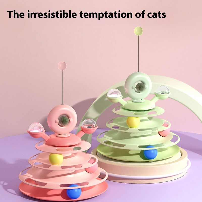 4-Layer Cat Toy Tower – Interactive Turntable Ball Track for Cats & Pets
