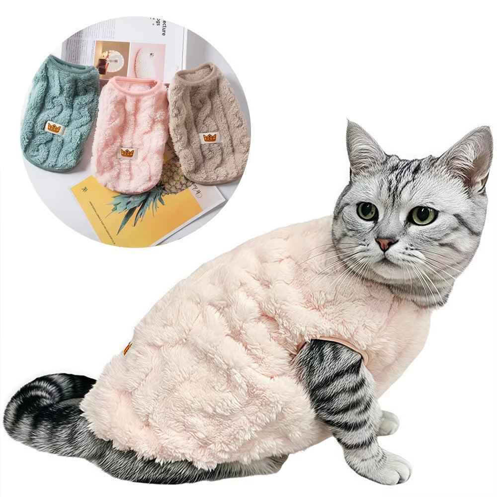 Soft Cozy Cat Clothes – Warm Fleece Sweater for Autumn & Winter