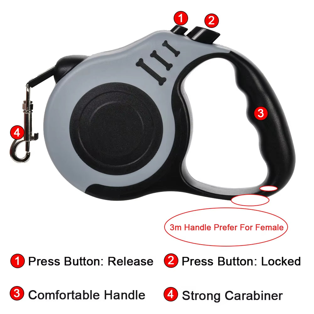 Retractable Dog Leash 3M / 5M – Durable Nylon Automatic Pet Lead
