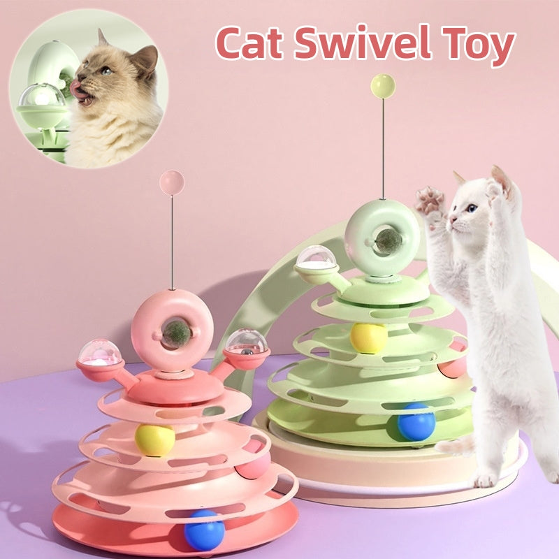 4-Layer Cat Toy Tower – Interactive Turntable Ball Track for Cats & Pets