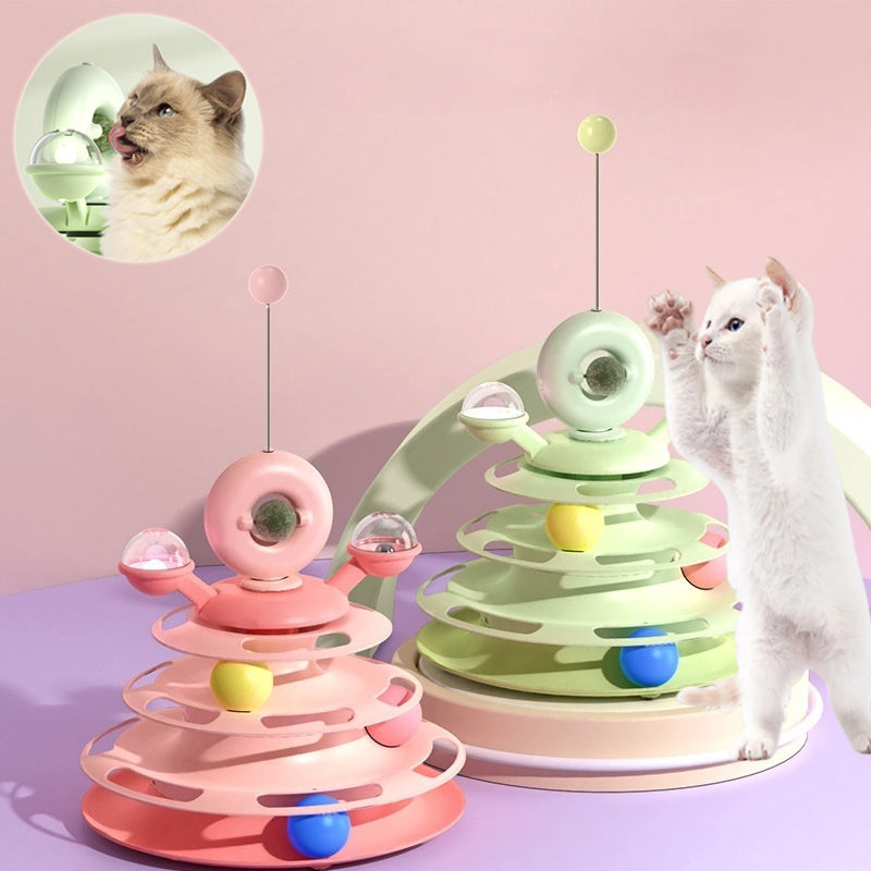 4-Layer Cat Toy Tower – Interactive Turntable Ball Track for Cats & Pets