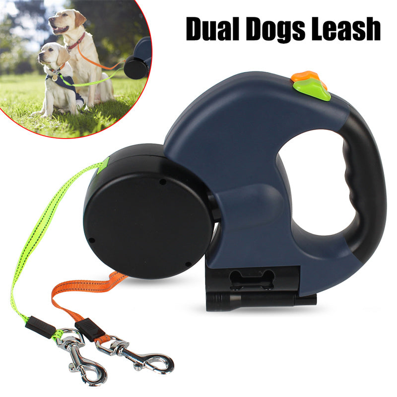 Dual Retractable Dog Leash with Light – 360° Anti-Tangle Walking Lead for 2 Dogs