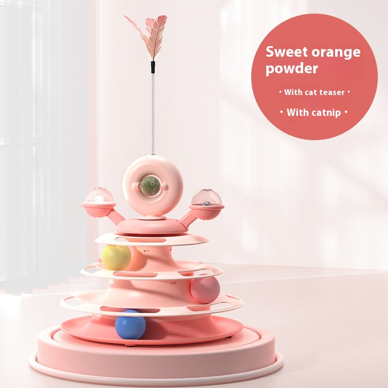 4-Layer Cat Toy Tower – Interactive Turntable Ball Track for Cats & Pets
