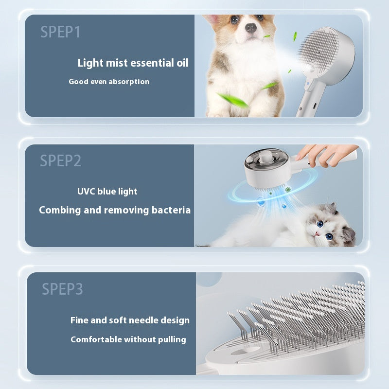 Self-Cleaning Pet Steam Brush with UV Sterilization – Grooming & Deshedding Tool for Dogs and Cats