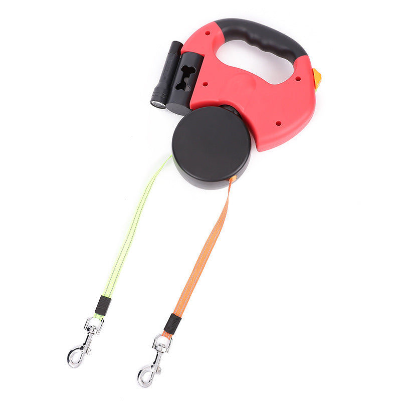 Dual Retractable Dog Leash with Light – 360° Anti-Tangle Walking Lead for 2 Dogs