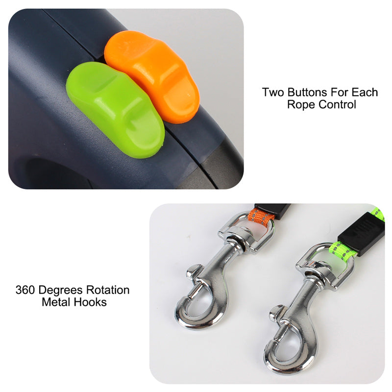 Dual Retractable Dog Leash with Light – 360° Anti-Tangle Walking Lead for 2 Dogs