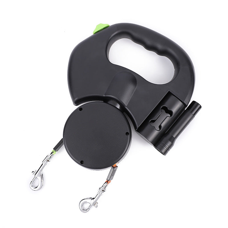 Dual Retractable Dog Leash with Light – 360° Anti-Tangle Walking Lead for 2 Dogs