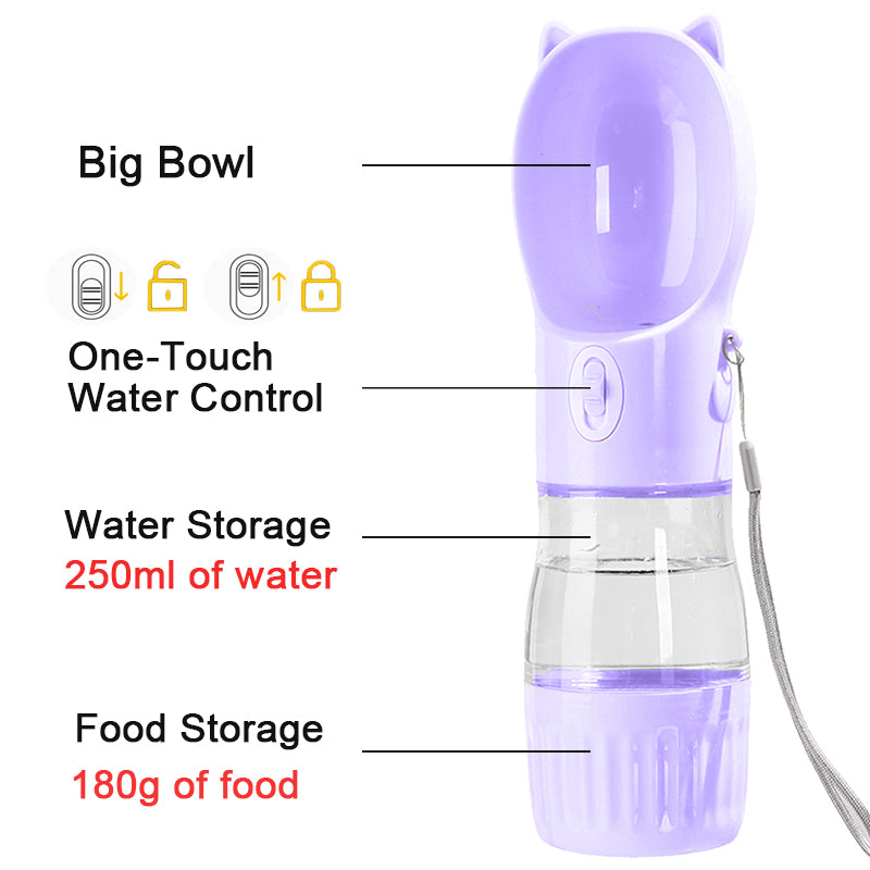 2 in 1 Portable Dog Water Bottle for Small Big Dogs Cat Outdoor Leak-Proof Puppy Drinking Bowl with Food Container Pets Feeder Pet Products