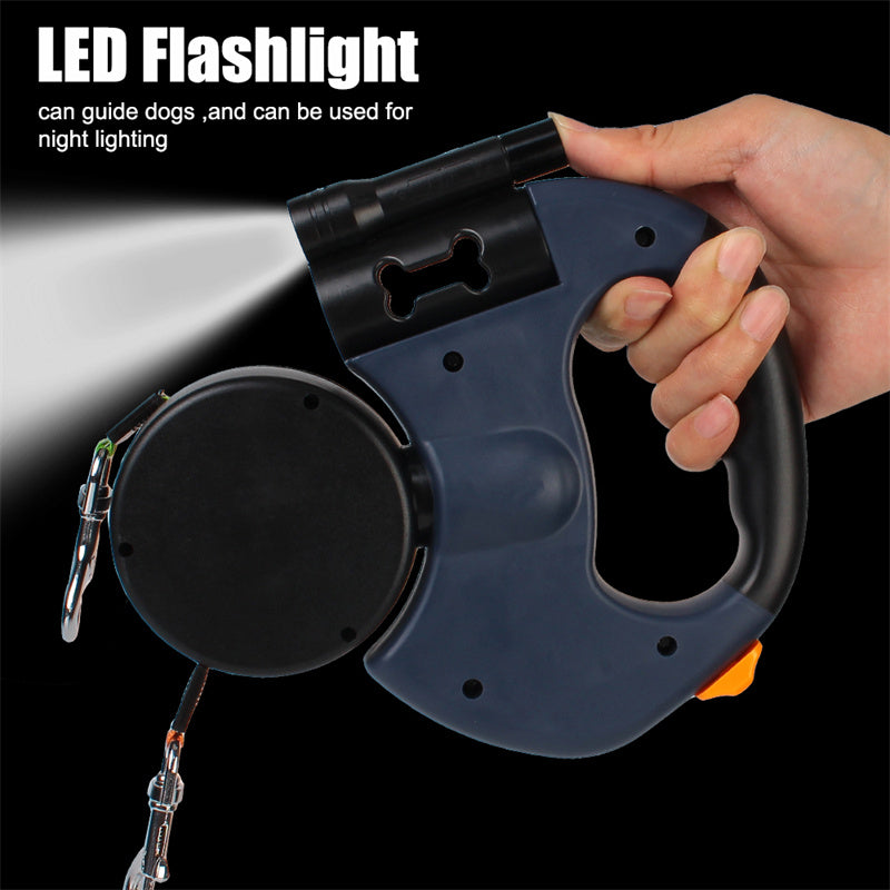 Dual Retractable Dog Leash with Light – 360° Anti-Tangle Walking Lead for 2 Dogs