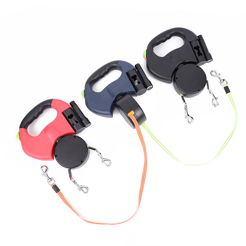Dual Retractable Dog Leash with Light – 360° Anti-Tangle Walking Lead for 2 Dogs
