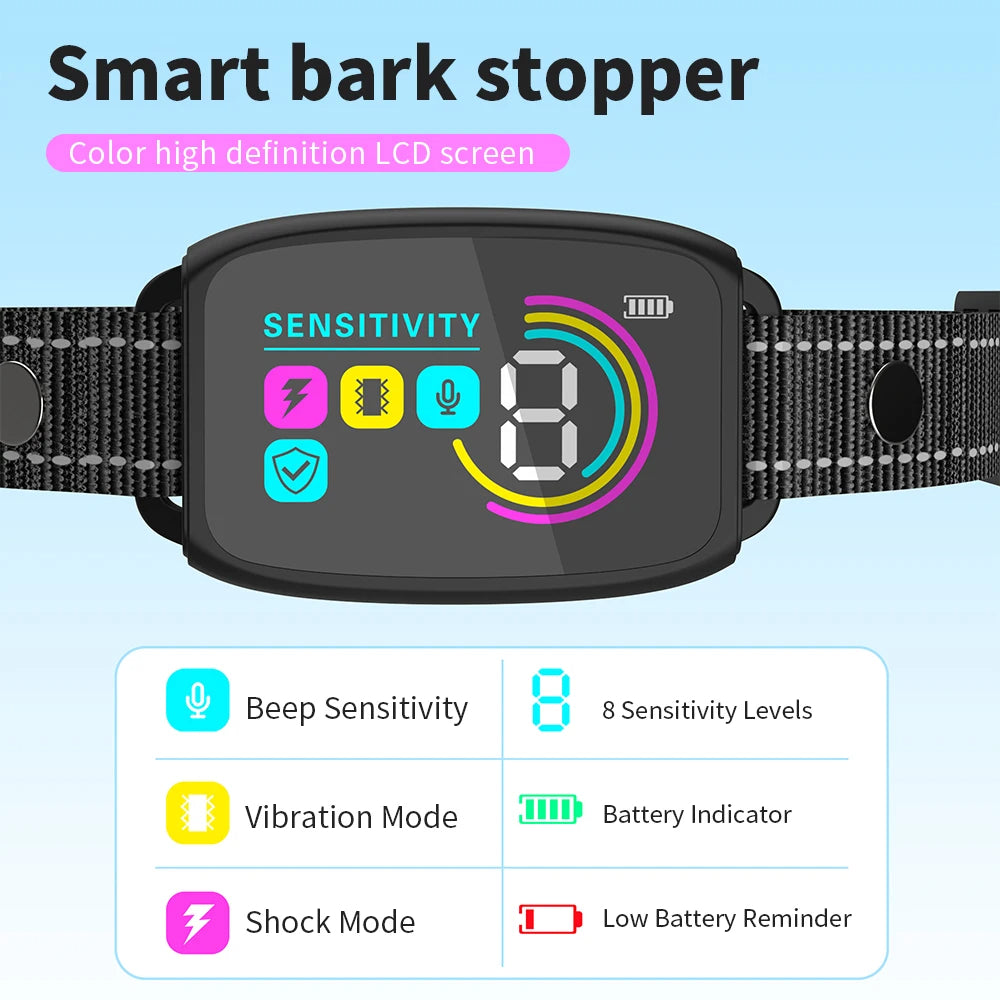 Smart Anti-Bark Dog Collar – Rechargeable Training Collar with AI Detection & HD Display