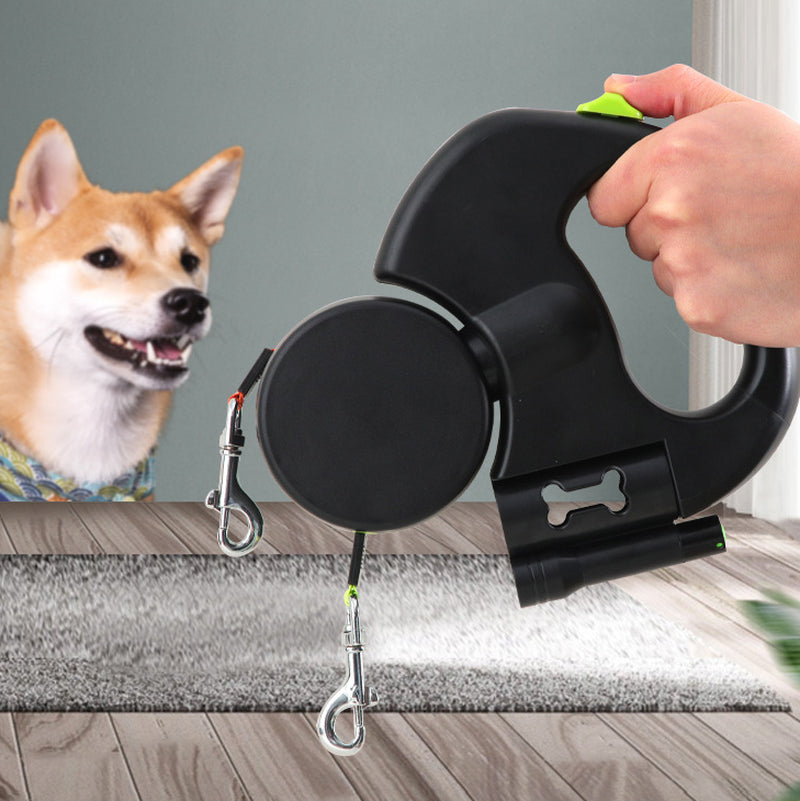 Dual Retractable Dog Leash with Light – 360° Anti-Tangle Walking Lead for 2 Dogs