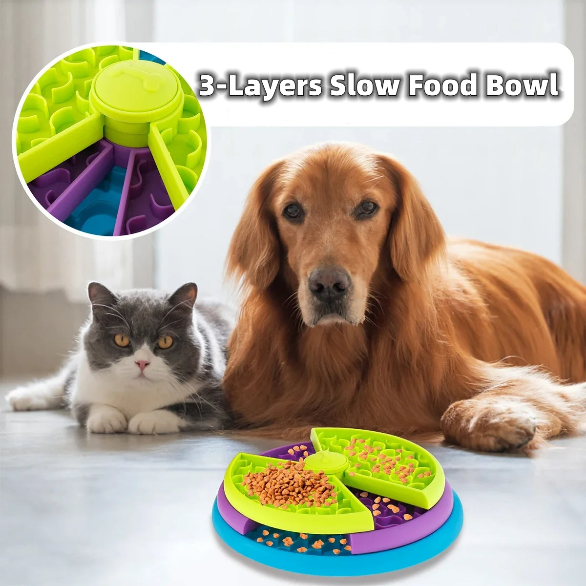 3-Layer Rotating Slow Feeder Bowl – Anti-Choking Puzzle Game for Cats & Dogs